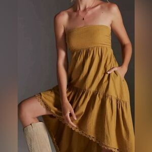 Anthropologie Maeve High-Low Strapless Midi Dress